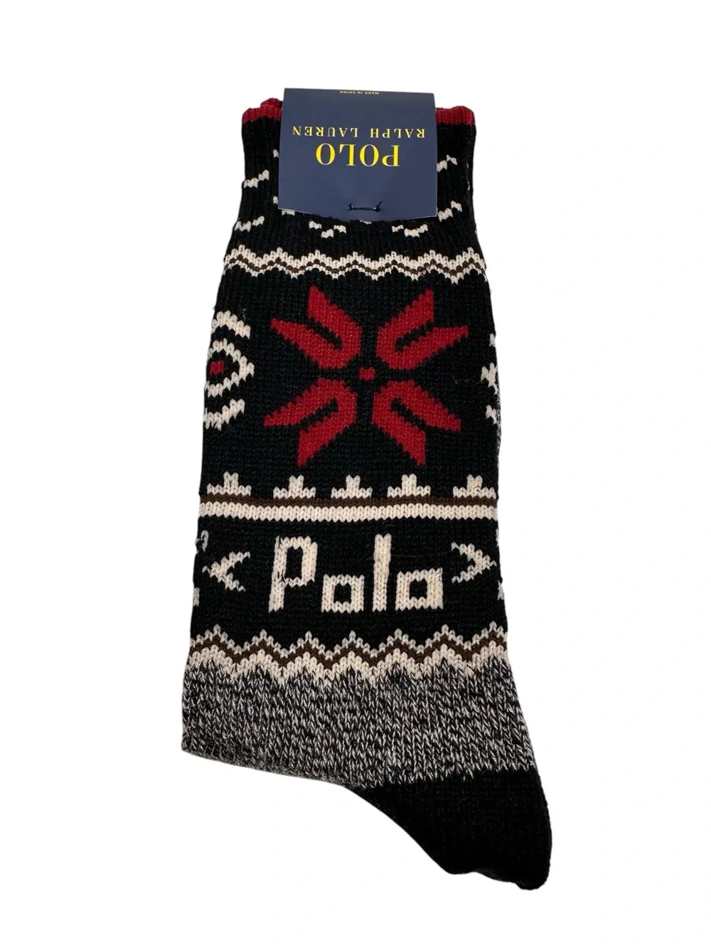 RALPH LAUREN BLACK, RED & CREAM FAIR ISLE CREW SOCK.NWT.MSRP $34.00